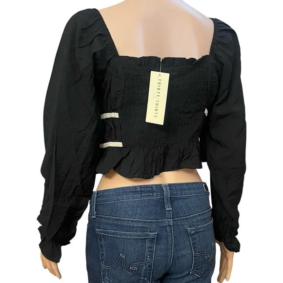 Thirty Thirty LA Bow Crop Top Medium Ruched Balloon Sleeve Dark Coquette Lolita - Picture 4 of 8